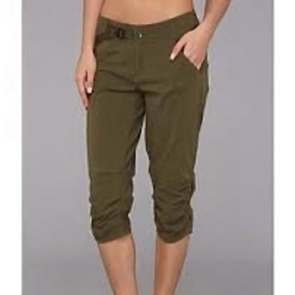 PrAna Olive Green Capri Pants with Buckle Detail